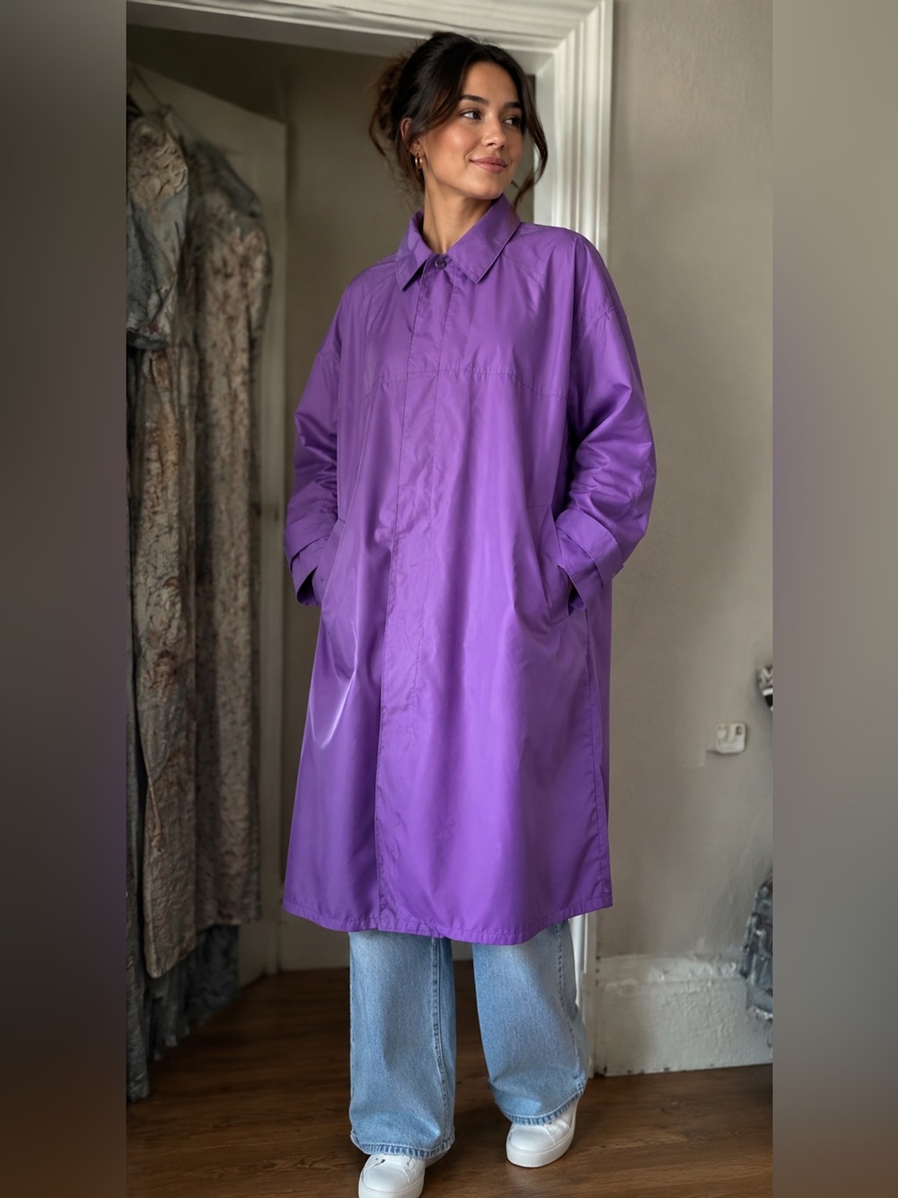 KHRIS JOY STRASS RAINCOAT PURPLE ,Sz 01
